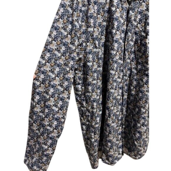 Patrick James Floral Button Up Dress Shirt In Blue & Brown W/ Long Sleeves XXL - Picture 7 of 11